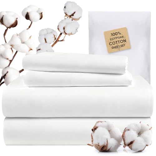 TWK 1200 Thread Count 100% Egyptian Cotton Sheets Bed Set,Thickness,Long-Lasting Durability,Resists Pilling,Deep Pocket Up to 18',with a Laundry Bag (White, King)