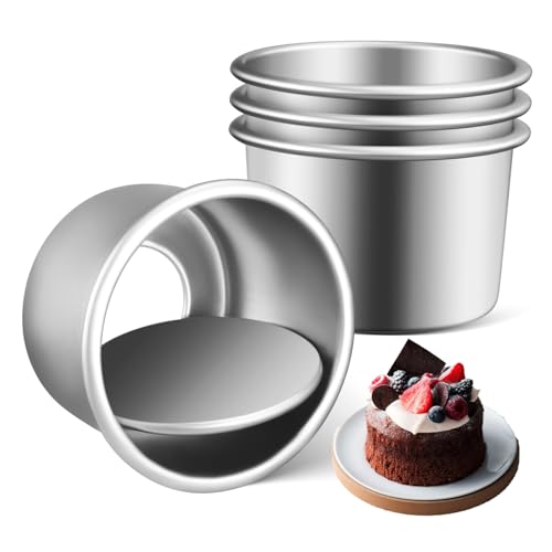Gadpiparty 4 piezas Molde para Tartas Redondo de Aluminio con Base Desmontable de Antiadherente para Hornear Pasteles Quiches y Postres Pequeños