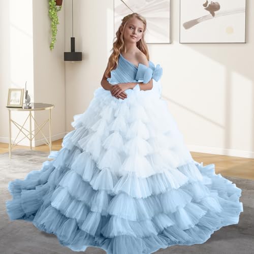 One Shoulder Flower Girl Dress Mesh High Waist Prom Dresses Sleeveless Bow Floor Length Pageant Formal Occasions2