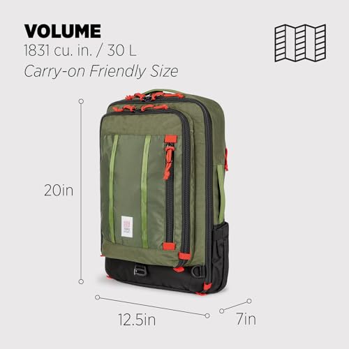 Topo Designs Global Travel Bag 30-40 Liter - Carry-on Compliant Versatile Pack, 3 Carry Options, External Laptop Sleeve (Eco-Friendly, 30L, Olive)2
