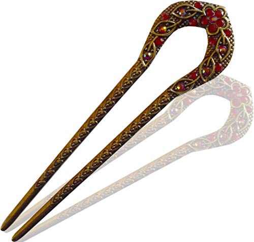 LiveZone 5.3" Fashion Lady Alloy Hair Accessory Decorative Hair Pins Stick Fork Hairpin for Long Hair,Red