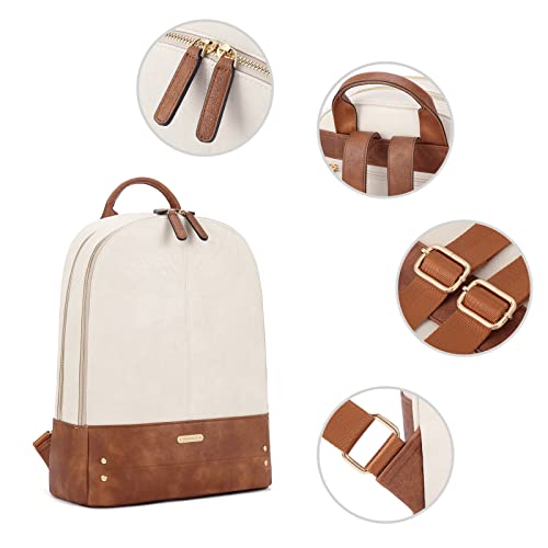 Cluci Laptop Backpack For Women Leather 15.6 Inch Computer Backpack Travel Vintage Large Bag Beige With Brown 2 #TOP3