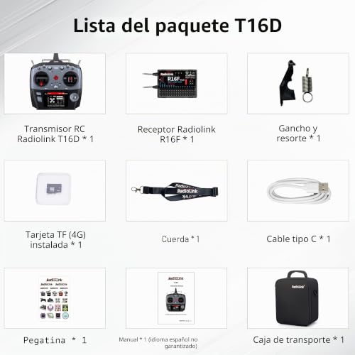 Miniatura 9 de Radiolink T16d Transmisor Rc 16 Canales Receptor Telemetría R16f, Compatible Módulo Largo Alcance Elrs Tbs Crossfire Transmisión De Voz, Para Drones, Aviones, Automóviles Modo 2 Acelerador Izquierdo