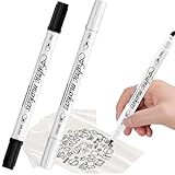 Canollo Textilstifte Waschmaschinenfest mit Doppelspitze, 2 Stück Textilfarbe Schwarz, Weiß, Textilmarker Waschmaschinenfest, Stoffmalstifte Set für Textilien Schuhe Die Hemden Hüten (Schwarz+Weiß)