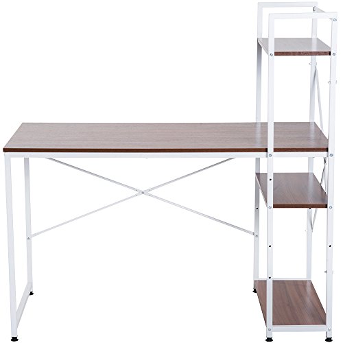 HOMCOM Schreibtisch Faltbarer Küchentisch Computertisch mit Bücherregal Arbeitstisch Bürotisch mit Regal Weiß… – Bild 5
