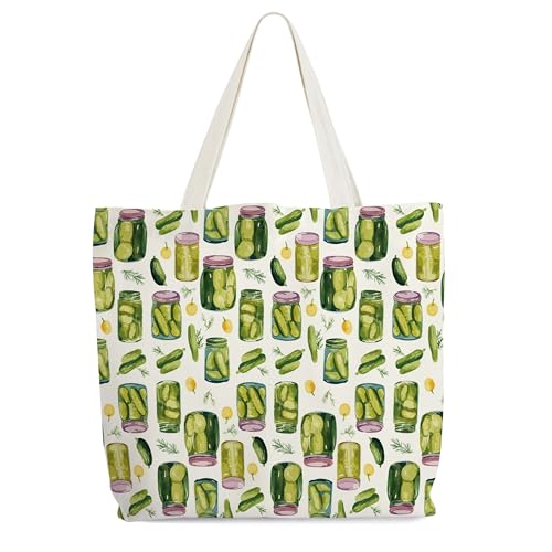 Levitatinyear Pickle Tote Bag for Women, Vintage Pickle Jar Farmers Market Totes, Pickled Food Enthusiasts Gifts for Pickle Lovers, Shoulder Bag -35