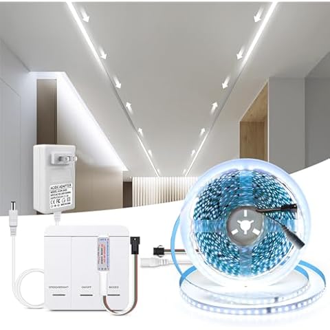 CHNMALITAI 33FT Running Water Flowing LED Strip Lights,24V 6500K Dimmable led Tape Light Remote Control White Led Strip Lights for Bedroom Home Wall Decor Cover