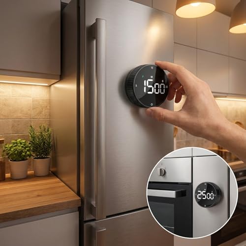 Rechargeable Magnetic Kitchen Timer, LED Countdown/Count-Up Timer, Supports USB-C Charging, with Loud Alarm, 3 Preset Quick Times (5/15/25m), Perfect for Kitchen Cooking, Studying, and Fitness (Black) - Image 6