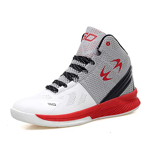 XIGUAFR Chaussure de Basketball Femme Homme Haute Respirant d'Entraînement Mixte Adulte Chaussure de Sport Outdoor Léger Résistant à l'usure Blanc Gris 43 Cover