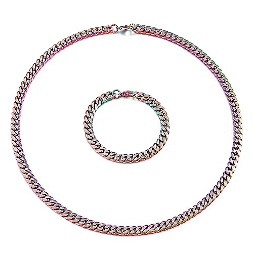 ZALTAS Collar y Pulsera de Enlace Cubano para Hombres Mujeres Azul Dorado 8 mm de Acero Inoxidable Collares para Hombres brazuelas Accesorios para Hombre Juego de joyería d C