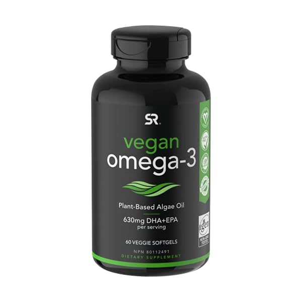 Sports Research Vegan Omega-3 Fish Oil Alternative from Algae Oil - Highest Levels of Vegan DHA & EPA Fatty Acids | Non-GMO Verified & Vegan Certified - 60 Veggie Softgels (Carrageenan Free)