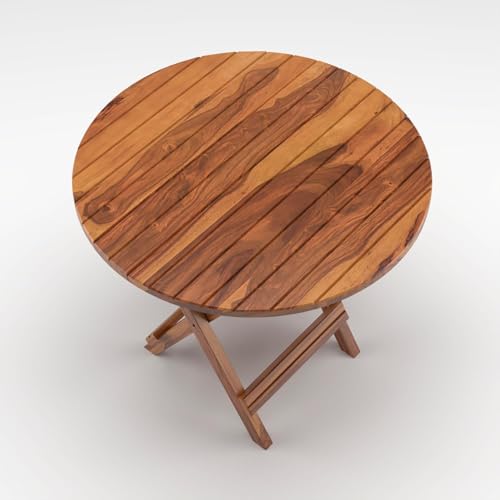 Image of WELL KNOWN Patio Foldable Coffee /Tea Center Table, Outdoor Wooden Round & Square Portable Folding Picnic Camping, Dining Table for Balcony Living Room, Garden Bistro Side Table, Natural Brown Finish