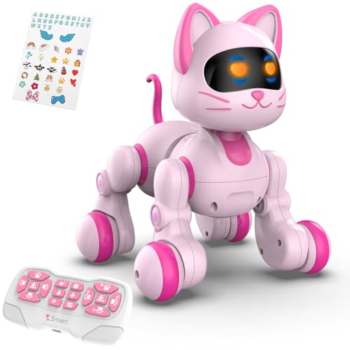 STEMTRON Programmable Remote Control Robot, Robotic Cat & Dog, RC Robot with Touch Sensing, LED Eyes, Dance & Music, Sticker