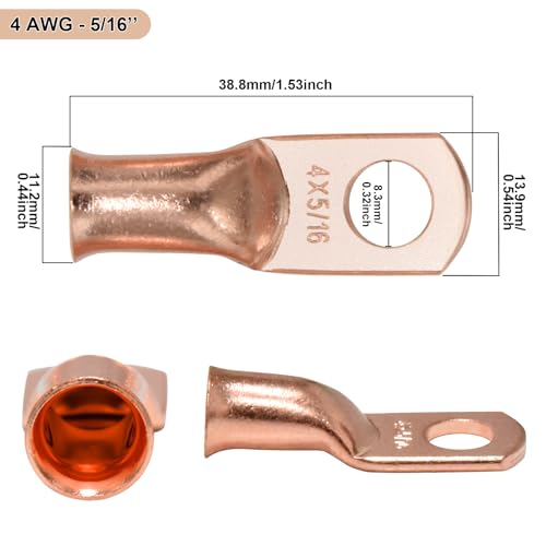 Image of iGreely 4 Gauge Battery Cable,Flexible 4 AWG Pure Copper Battery Power Cables with 5 /16'' Lugs Heavy Duty Welding Wire for Solar Automotive RV Marine,DIY for Replacement Parts & Accessories 1ft /30cm