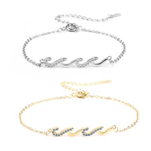 2pcs Wave Bracelets for Women, Gold And Silver Friendship Bracelets Stylish Women's Bracelets Best Friend Bracelet Bracelets Hand Jewelry for Girls Women