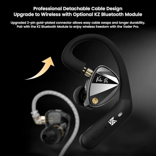 Image of KZ Vader Pro in-Ear Monitor Earphones with Triple Dynamic Drivers & Built-in 4-Level Tuning, Dual Mic, Wired IEM with 0.75mm 2Pin Connector, Silver-Plated Cable, 3.5mm Jack (Tuning Version)