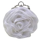 Goclothod Women Rose Shaped Clutch Soft Satin Wristlet Handbag Wedding Party Purse White