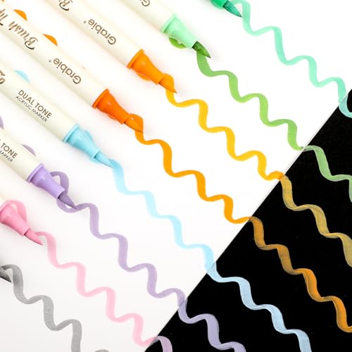 Image of Grabie 120 Colors Acrylic Paint Markers, 60 Pack Dual Tip Soft Brush Acrylic Markers, Water-Based Paint Pens for Paper, Rock Painting, Wood, Canvas, Glass, Fabric, DIY Craft Art Supplies for All Ages