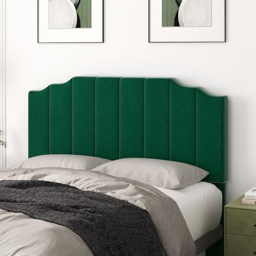 Befurtori Queen Size Headboard Only, Velvet Wall Mounted Headboard Queen/Full Size for Adjustable Bed, Modern Vertical Channel Design with Curved Tufted Upholstered Head Board, Jade Green