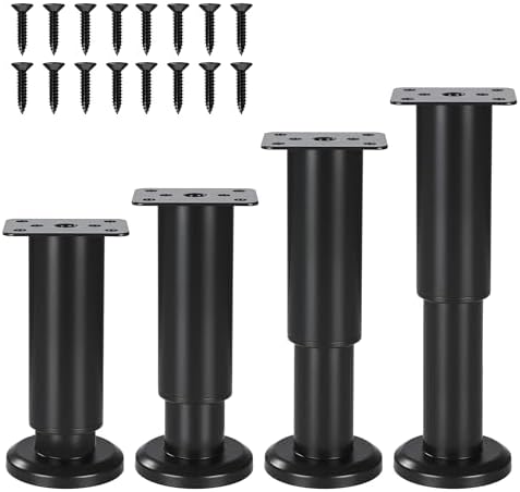 BUCOMTU 4 Stück verstellbare Möbelfüße, 12-18cm, Metall, Schwarz, Modernes Design, Höhenverstellbar, Stabil, Rutschfest, Einfache Installation, Vielseitig einsetzbar