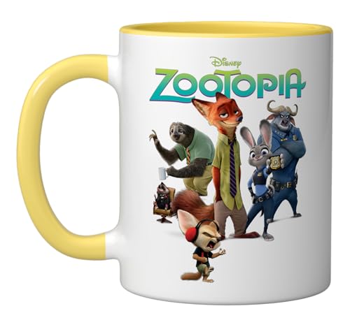 Disney Zootopia Character Group and Logo Ceramic Mug, Yellow/White by Disney - Used condition - US$14.76