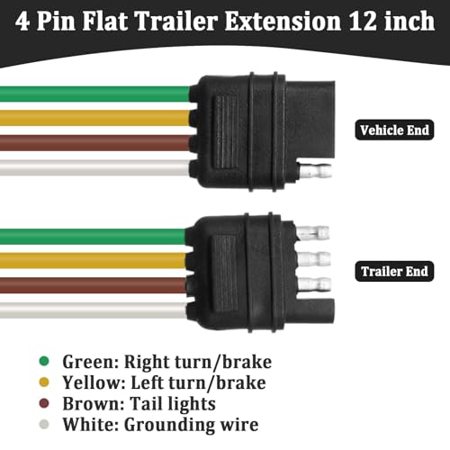 Image of 4 Pin Trailer Wiring Harness,4 Way Flat Trailer Plug Male and Female Connector with Rubber Dust Cover with Nylon Mesh Tube Protection 12 inch /1 FT 16 Guage