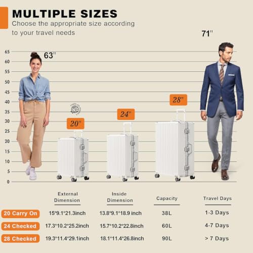 Image of AnyZip Luggage PC+ABS Aluminum Frame Zipperless Checked Luggage Hard Shell Suitcase TSA Lock Double Spinner Wheels 28 Inch White