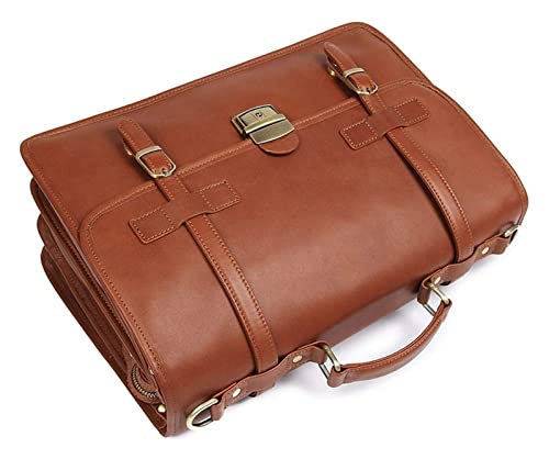 DHAEY Laptop Briefcase Large Capacity, Business Travel Exquisite Cowhide Leather 14inch Handbag Vintage Satchel Shoulde4