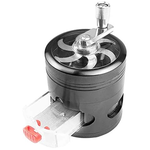 Herb Grinder Spice Grinder Hand Cranked Clear Top Grinder 3.11 Inch 4 Pieces Herb Grinder with Drawer(Dark Gray) Cover