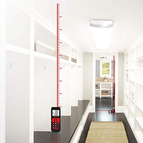 uMeasure Electronic Tape Measure 328ft,Laser Distance Meter 100M with Large Backlit Display, Digital Measuring Tape for Distance Area Volume Measurement Pythagorean Mode Battery and Pouch Included Red