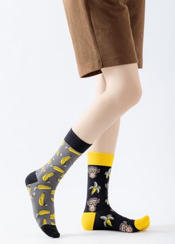Image of 2 Pairs Cartoon Animal Crew Socks Fun Cotton Mid Calf Socks for Women