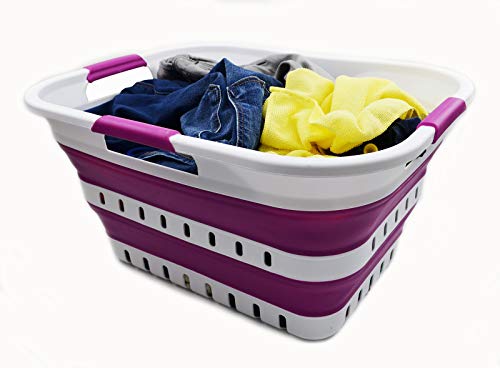 SAMMART 30L Collapsible 3 Handled Plastic Laundry Basket, Foldable Pop Up Storage Container/Organizer, Portable Washing Tub - Image 4
