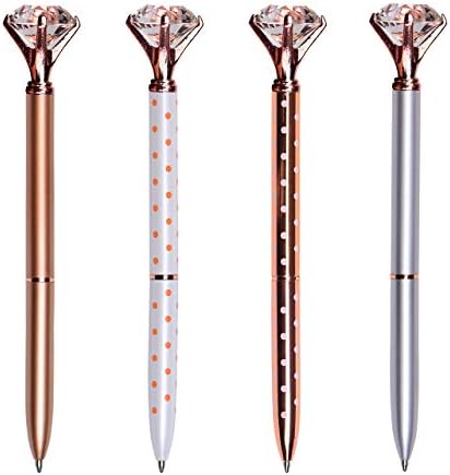 Eyourlife 4 PCS Crystal Diamond Pens, Rose Gold Metal Ballpoint Pen with 4 Ballpoint Pen Refills