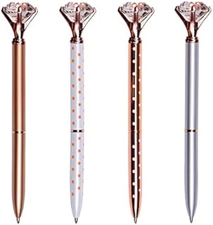 Eyourlife 4 PCS Crystal Diamond Pens, Rose Gold Metal Ballpoint Pen with 4 Ballpoint Pen Refills