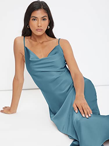 Image of Floerns Women's Spaghetti Strap Cowl Neck Long Slip Satin Silk Midi Dress