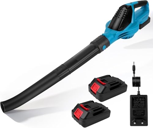 Soffiatore a Batteria per Giardino, 21V Soffiatore Foglie Senza Fili con 2* Batteria & Caricabatterie, con 5 Velocita Variabili Soffiatore Elettrico per la Cura del tuo Giardino.