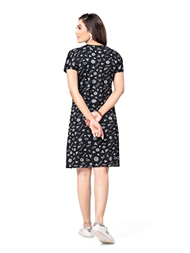 Image of PNAEONG Women's Cotton Nightgown Sleepwear Short Sleeves Shirt Casual Print Sleepdress, Black, XX-Large