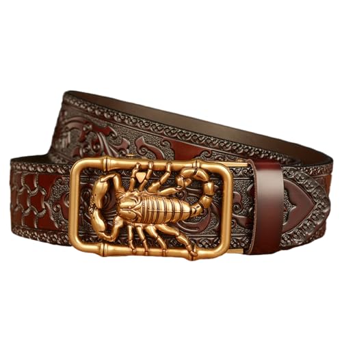 Ceinture boucle automatique en cuir véritable ajustable et sangle coulissante scorpion