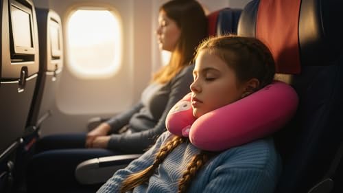 Image of Soft and Comfortable Cartoon Designed U-Shaped Kids Travel Neck Pillow for Airplane Car Flight Head Neck Support for Boys and Girls (Pack of 1, Pink)