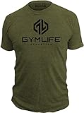 GYM LIFE Men's Power Up Athletic Performance Short Sleeve Workout T-Shirt, Olive Green (Large)