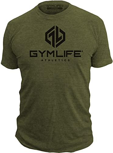 GYM LIFE Men's Power Up Athletic Performance Short Sleeve Workout T-Shirt, Olive Green (X-Large)