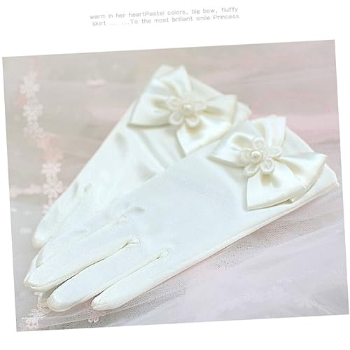 Flower Girl Lace Gloves for Weddings Short Wrist Design Random White and Beige Elegant Bowknot Detail for Special Occasions for Baptism Prom and Evening Events2