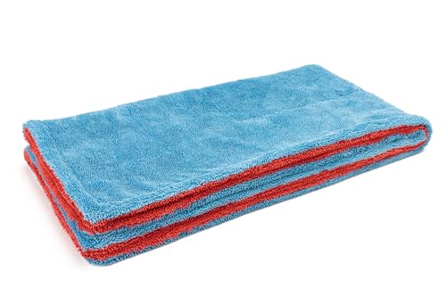 Autofiber Dreadnought Max Triple Layer Microfiber Car Drying Towel, Twist Pile, 1400GSM - 1 Pack, Blue/Red (20 inch x 40 inch)