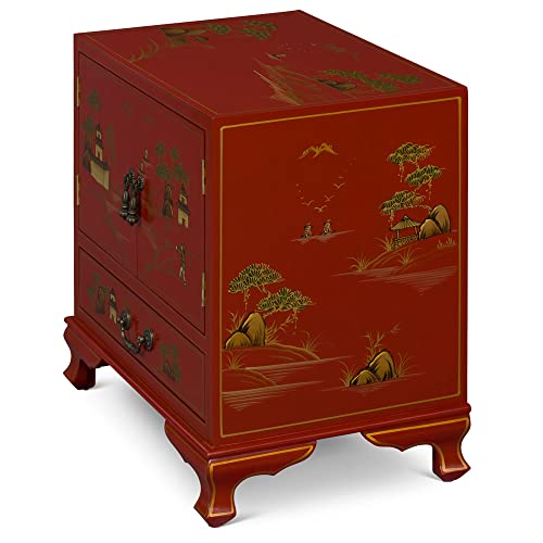 Chinafurnitureonline Red Chinoiserie Scenery Motif Oriental Accent Cabinet #TOP3