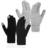 Meioro Guantes Invierno Pantalla Táctil para Mujer,Guantes de Termicos Touch Screen de Punto con Forro Polar,Guantes Cálido para Aire Libre Conducir (Negro,Gris, 2 Pares)