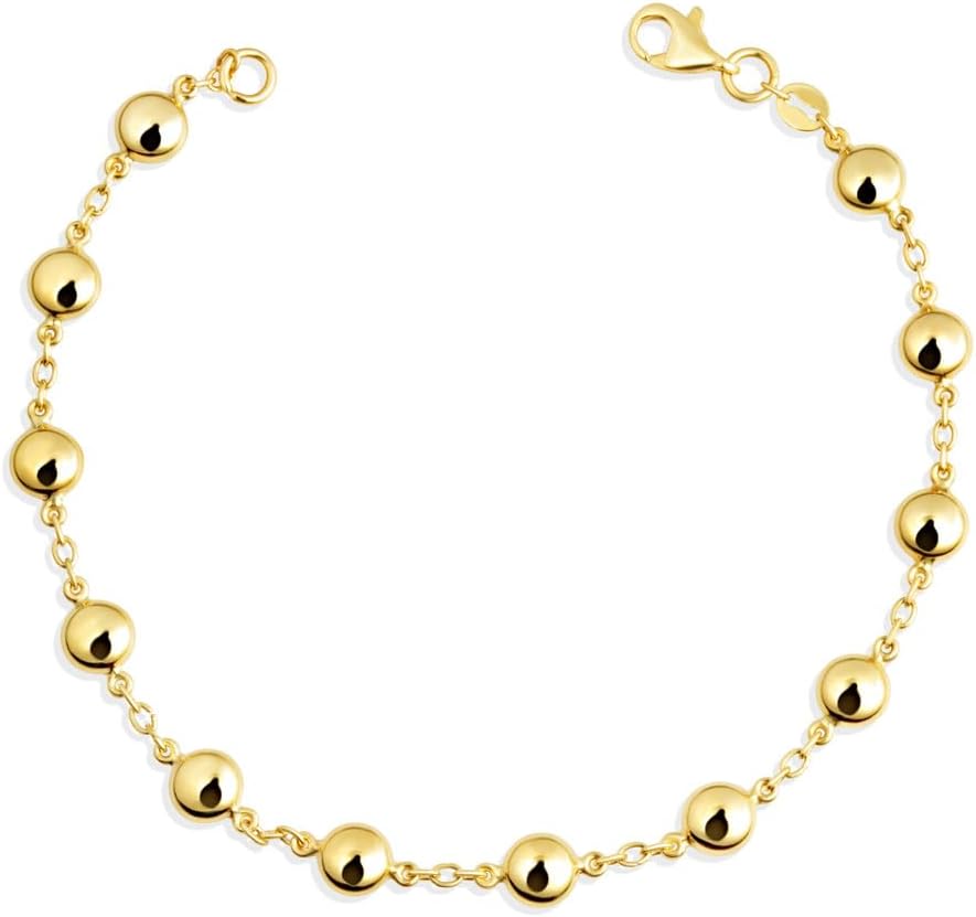 Claddagh Gold 14K Yellow Gold Flat Bead Link Bracelet 7"