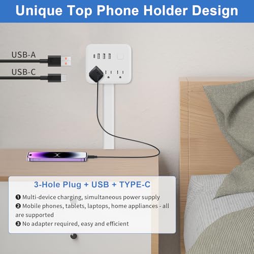 Electrical Outlet Extender Stick, 180° Rotating Surge Protector Power Strip, Featured 3 AC and 4 USB Ports, Multi Plug Wall Outlet Splitter | Ideal for Behind Couches, Nightstands, image 5