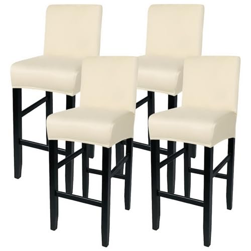 Image of SearchI Stretch Bar Stool Covers Set of 4, Stretch Removable Washable Printed Bar Stool Chair Covers, Counter Height Chairs Covers for Kitchen Dining Room Cafe Furniture(Pure Beige)