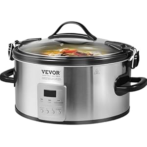 VEVOR Slow Cooker, 7QT 280W Electric Slow Cooker Pot with 3-Level Heat Settings, Digital Slow Cookers with Locking Lid, 20 Hours Max Timer, Ceramic Inner Pot for Commercial/Home Use