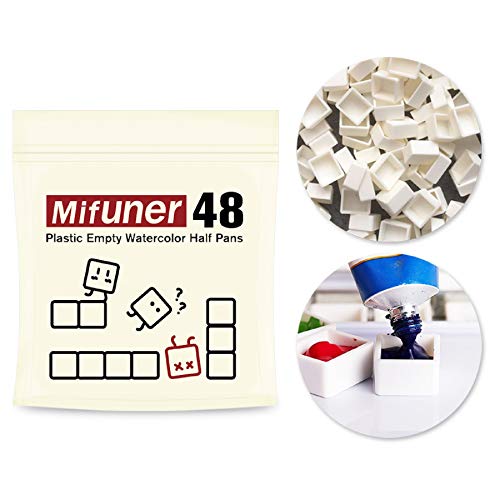 Mifuner 48Pcs Empty Half Pans Kits With Magnets - White Plastic Half Pan Fit For Watercolor Oils Or Acrylics Palette Travel Tins Paint Case Customizing Your Own Palette #TOP3